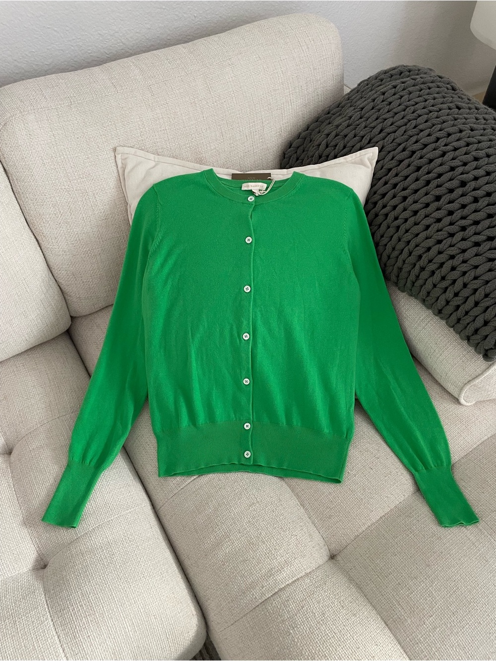 NWT Ann Mashburn Rosie Cotton Silk Full Length Cardigan Kelly Green MSRP $250